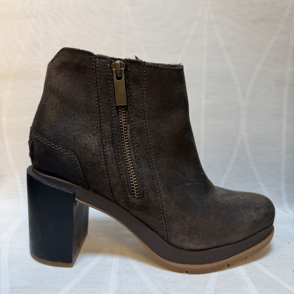 Sorel Evie Zip Major Brown Leather Suede Ankle Boots NL3694-205 Womens 7